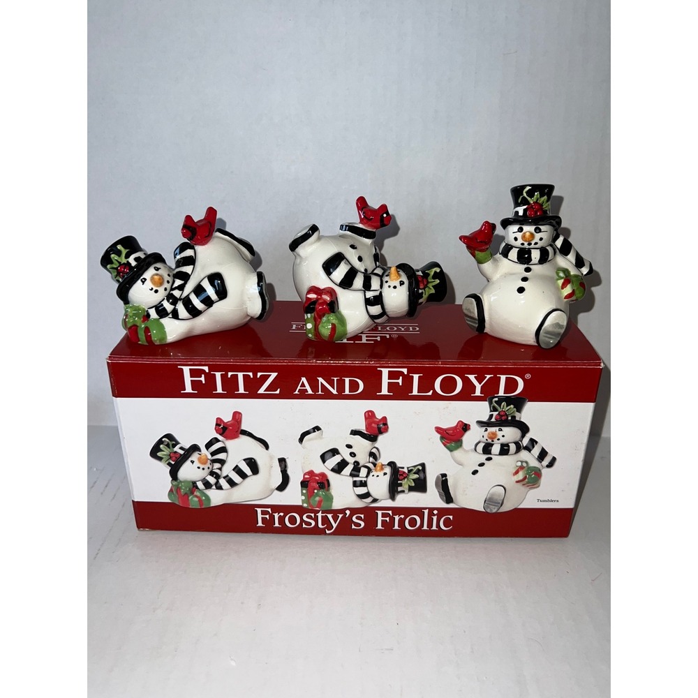 Fitz and Floyd Frostys Frolic Snowman Figurine Set 3 Piece 19-629 2010 Holiday